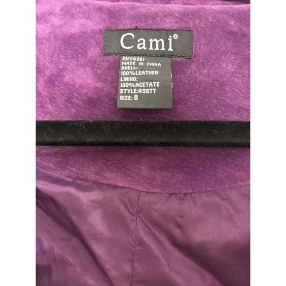 Women's CAMI Open Front Cropped Short Sleeve Leather Purple Jacket  Size 8 - Picture 3 of 4